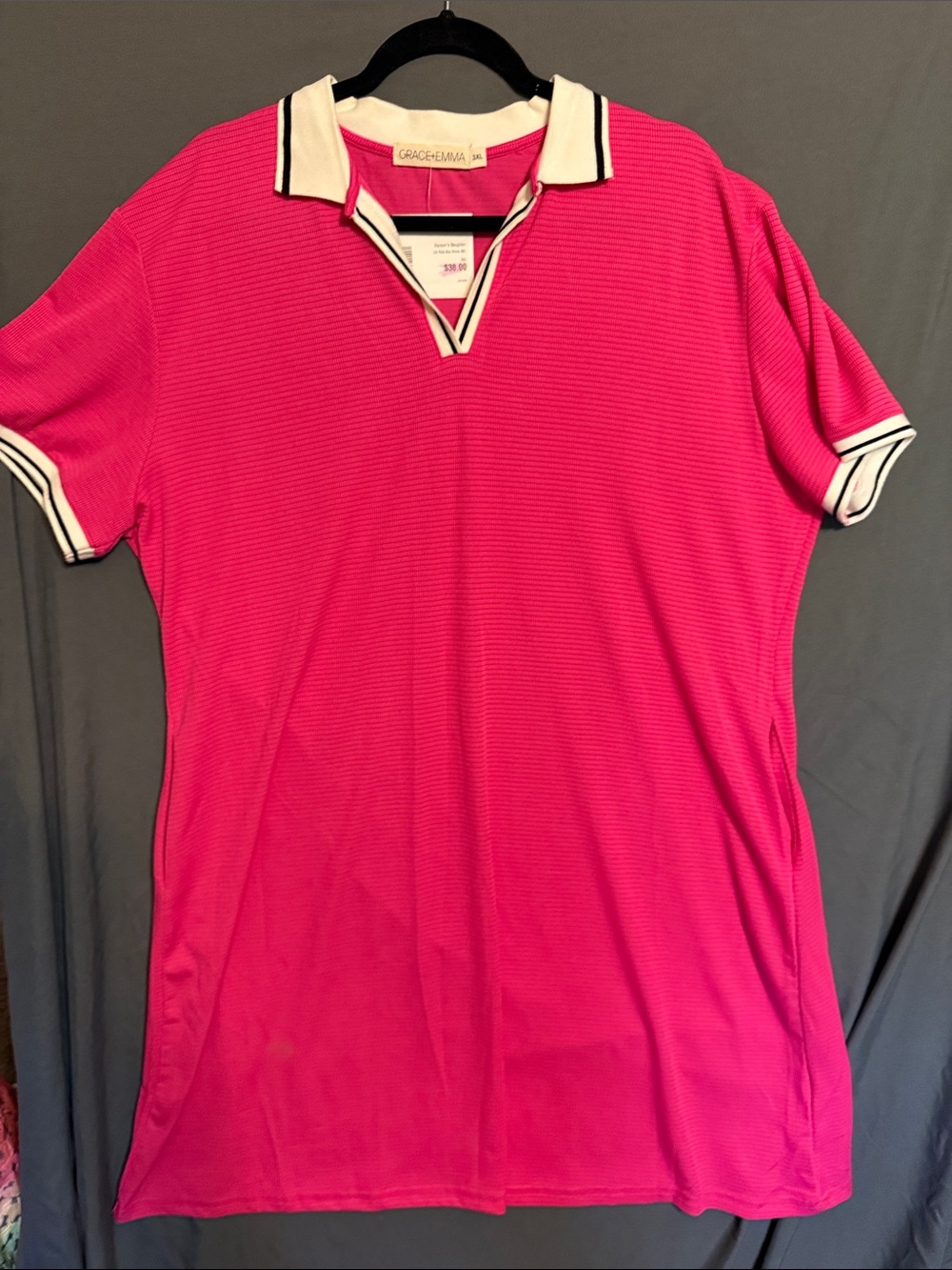 Hot Pink Polo Mini Dress with Contrast Trim